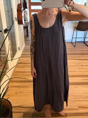 esby Charcoal Gray Sleeveless Maxi Dress 100% Linen